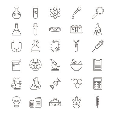 Kimya bilimi laboratuarı ekipman tüpü termometre şırınga, çizgi biçimi