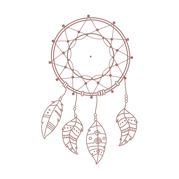 Dreamcatcher pena nativa boho e tribal mão estilo desenhado — Vetor de Stock