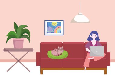 Evden çalışan bir kadın, öğrenci ya da serbest çalışan bir ofis.