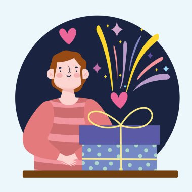 Hediye kutulu adam konfeti parti karikatürü