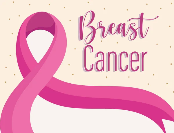 Осознание рака молочной железы буквы розовые ленты пунктирный фон — стоковый вектор
