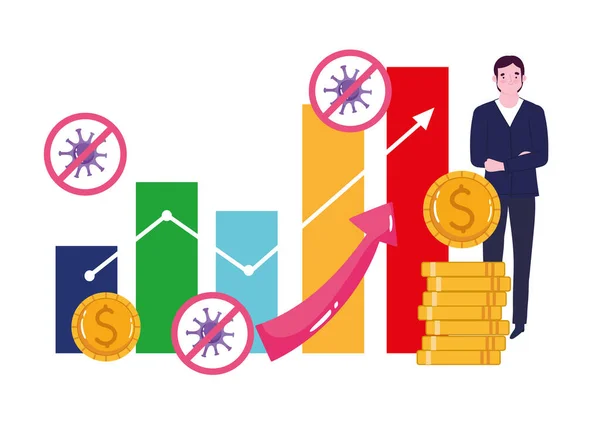 A megtermelt üzletember pénzének és a profitgazdaságnak az újbóli megnyitása — Stock Vector