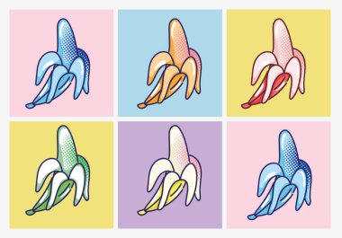 Tropikal meyve muzları pop sanat yarım ton koleksiyonu