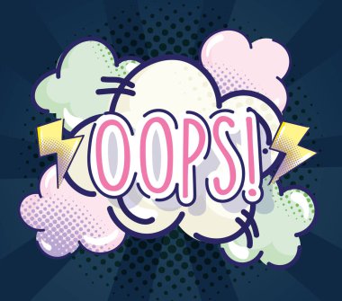 Pop sanatının komik ses efekti bulutların yarım ton güneş patlaması arka planında