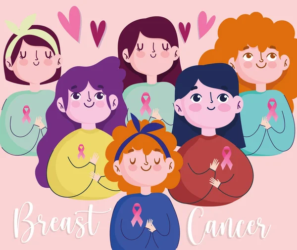 Молодые женщины из группы по борьбе с раком молочной железы — стоковый вектор