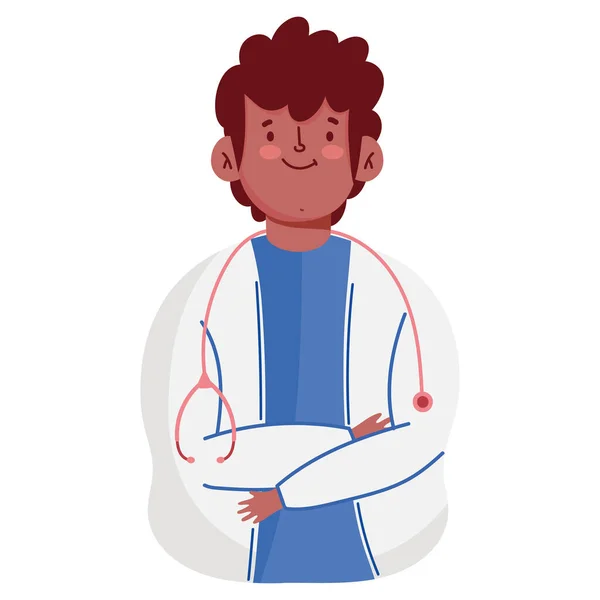 Médico personaje de dibujos animados fondo blanco profesional — Vector de stock