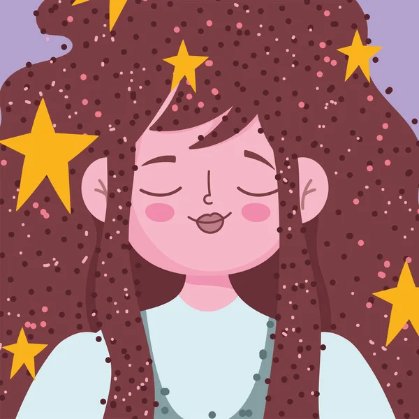 Cartoon portrait woman face with stars in hair — Stock Vector