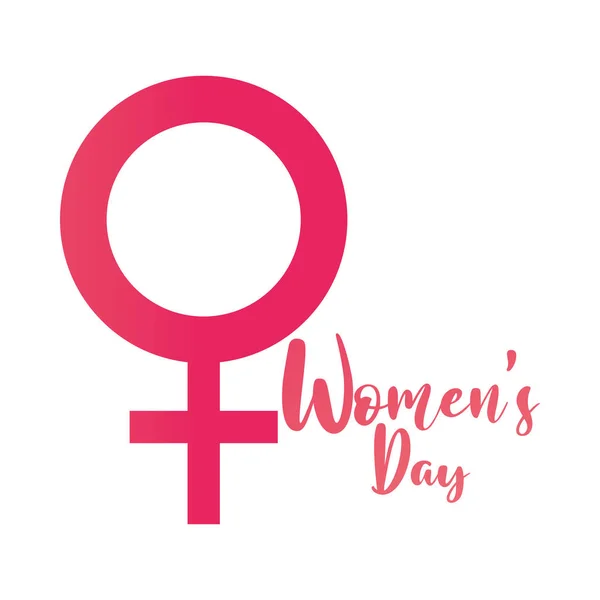 Womens day handwritten lettering and gender female symbol white background — Stock Vector