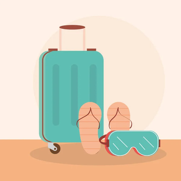旅行休暇のスーツケースフリップフロップとダイビングゴーグル — ストックベクタ