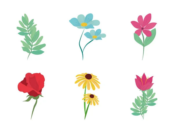 Квіти пелюстки стебла природи прикраси набір іконок — стоковий вектор