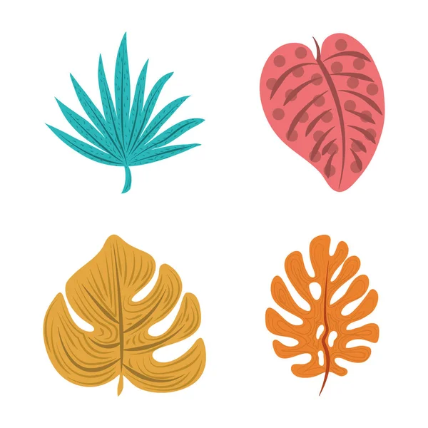 热带棕榈叶叶自然植物区系图标设定平面设计 — 图库矢量图片