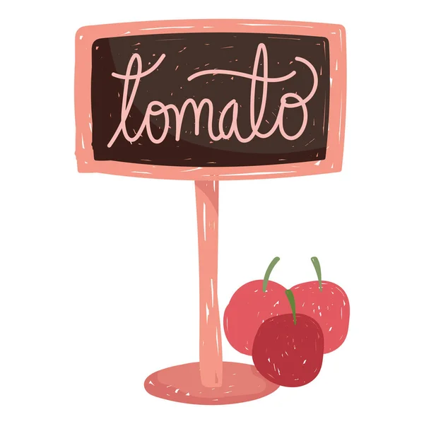Cartello lettering pomodoro giardinaggio e verdure — Vettoriale Stock