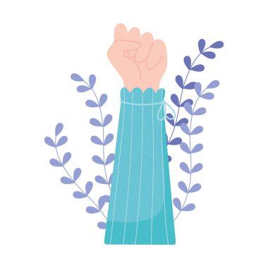 raised hand female girl power, floral decoration clipart