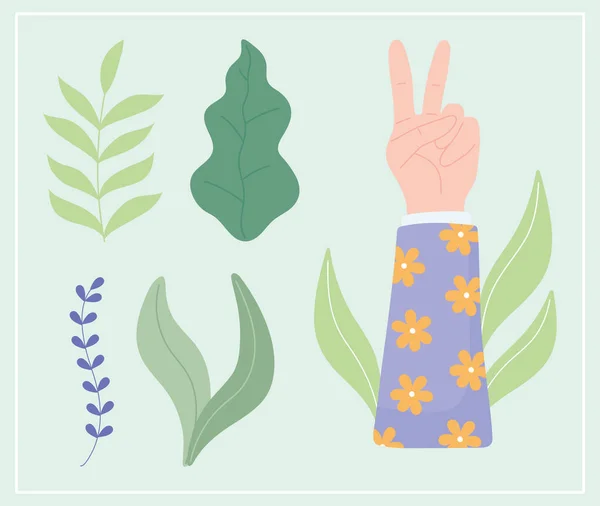 Hona upphöjd hand med växt löv tecknad film — Stock vektor