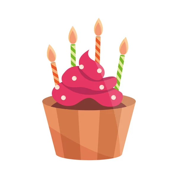 Birthday cupcake burning candles celebration — Stock Vector