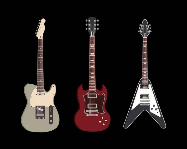 Electric guitar musical instruments on black background — Stock Vector