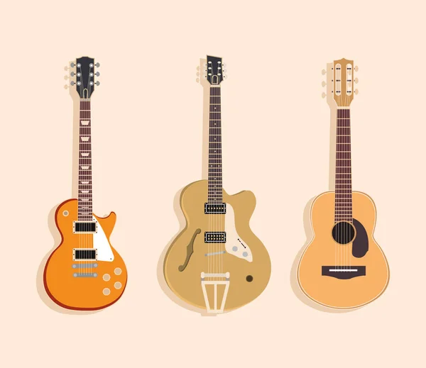 Guitares acoustiques et électriques instrument de musique à cordes — Image vectorielle