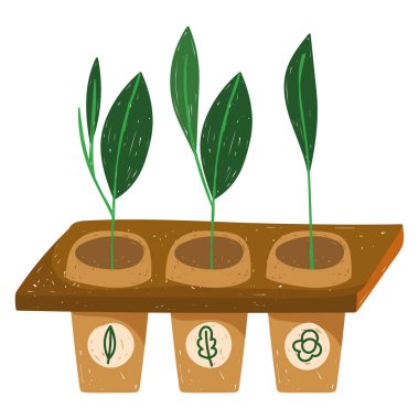 Tencerelerde yetişen bahçe bitkileri elle çizilmiş renkler