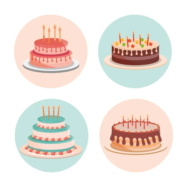 Birthday cakes with candles and delicious cream — Stock Vector