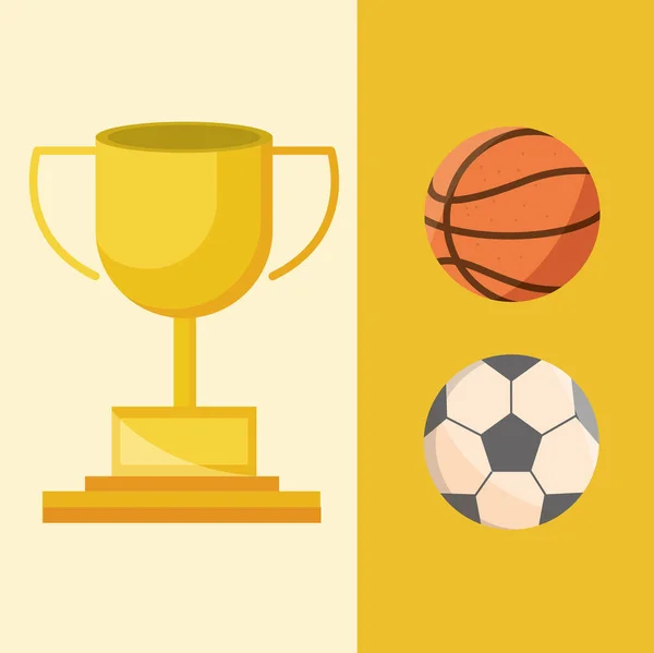Sport trophy soccer basketball balls equipment — Stock Vector