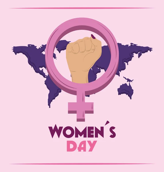 Womens day hand fist in gender female world background — Stock Vector