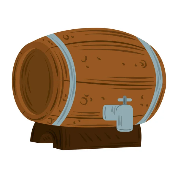 Wooden beer barrel with tap icon flat vector — Stock Vector