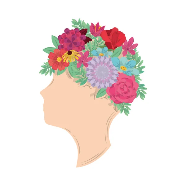 Femmes profil de jour tête féminine avec arrangement fleurs — Image vectorielle