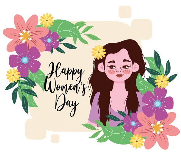 Vrouwendag mooi meisje met een boeket bloemen — Stockvector