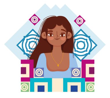 Güzel kadın çizgi film soyut şekiller arka plan