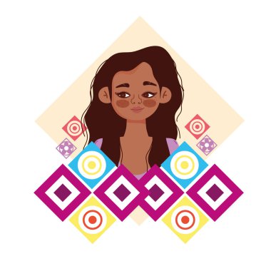 Genç kadın karakter soyut arka plan şekilleri