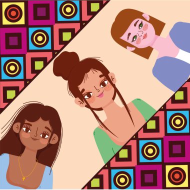 Çeşitli kadın karikatürleri farklı stillerde