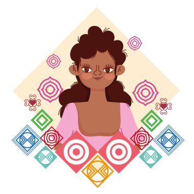 Genç afro kadın soyut arka plan şekilleri