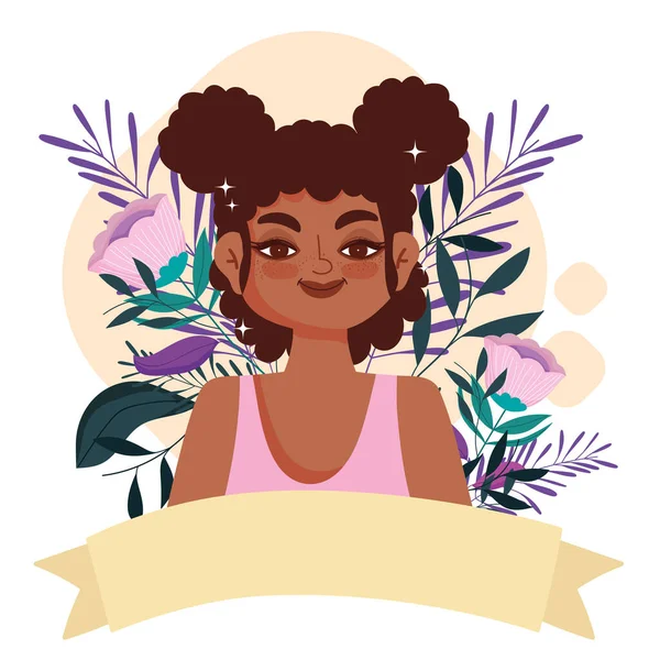 Lächelnde afroamerikanische Frau Charakter Cartoon Blumen — Stockvektor