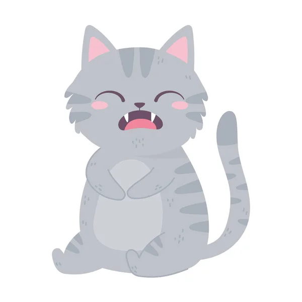 Graue Katze sitzt Cartoon Haustier weißen Hintergrund — Stockvektor