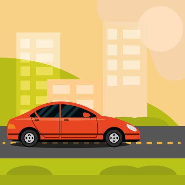 Otoyoldaki trafik şehir manzarası caddesi, şehir ulaşımı.