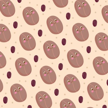 Yemek deseni komik, mutlu, sevimli kahve çizgi filmi.