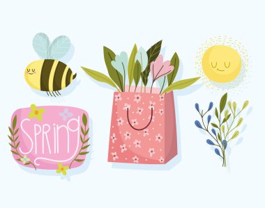 Bahar çizgi filmlerindeki arı çiçekleri güneş dalı ikonlarında