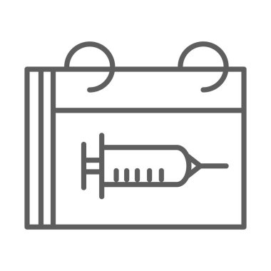 Aşı takvimi planlama şırınga çizgisi simgesi beyaz arkaplan