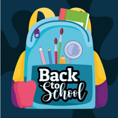 Fırça kalemi ve büyüteçle okul çantasına geri dön