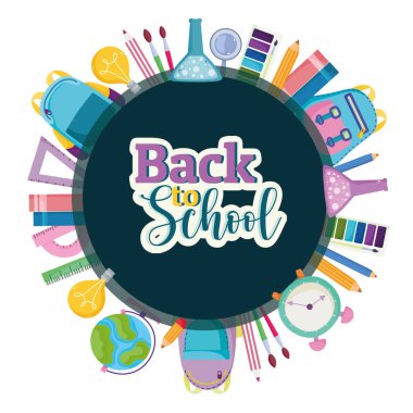 Farklı malzemeler ve kırtasiye malzemeleriyle okul eğitim rozetine geri dön