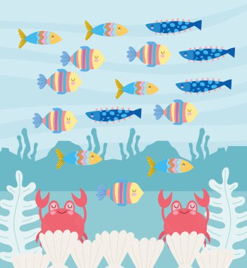 Yengeçler su altında balık avlar.