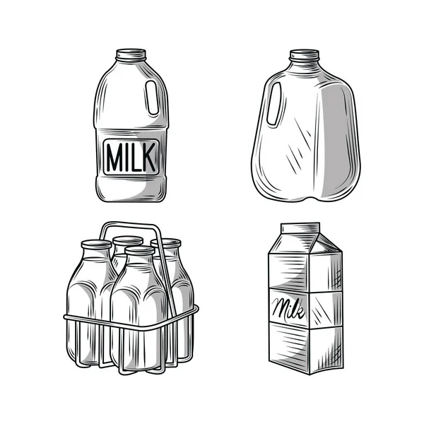 Set sketch milk — Stock Vector