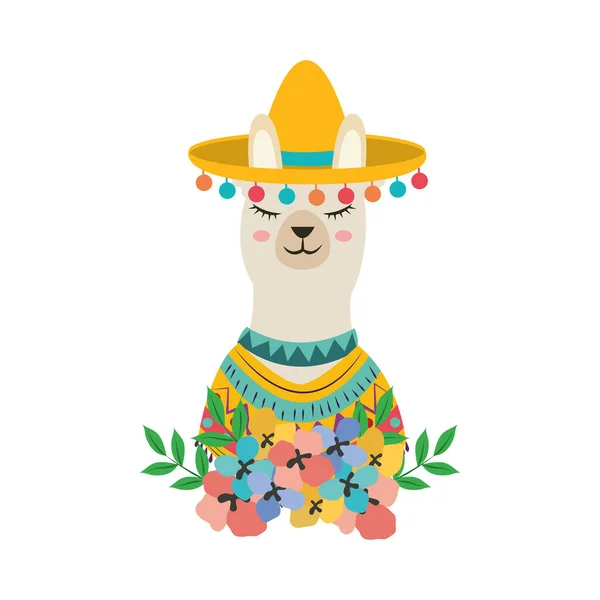 Llama hat flowers — Stock Vector