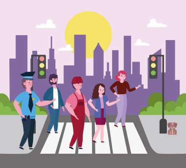 İnsanlar karşıdan karşıya geçiyor