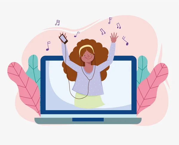 Menina dançando ouvir música — Vetor de Stock