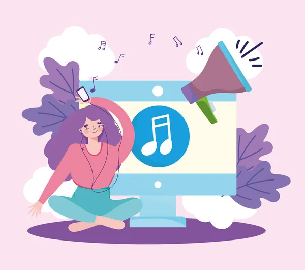 Lustiges Mädchen hört Musik — Stockvektor