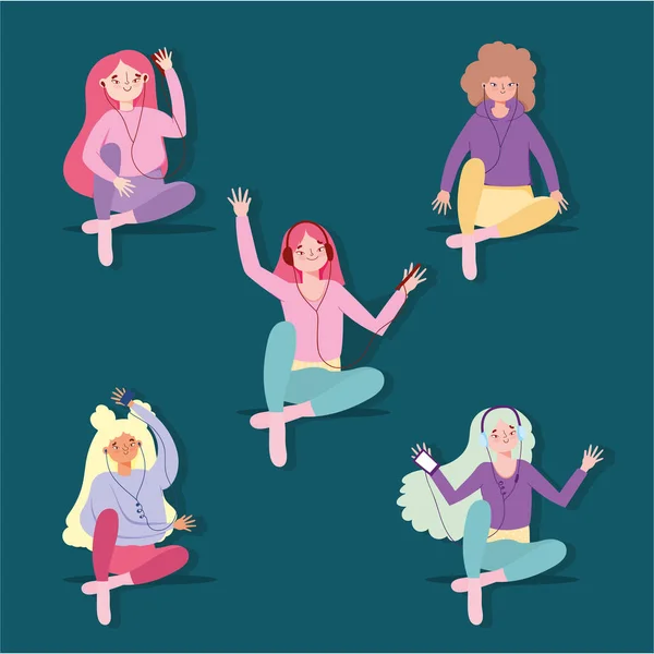 Filles écouter de la musique — Image vectorielle