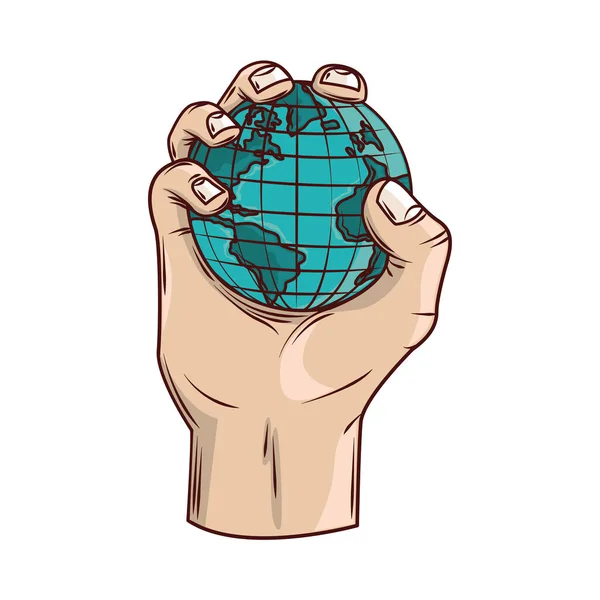 Mano sostiene mundo — Vector de stock