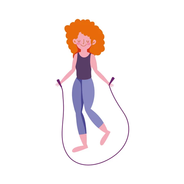 ジャンプロープを持つ女性 — ストックベクタ