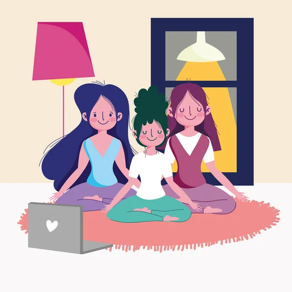 Mädchen beim Yoga zu Hause — Stockvektor